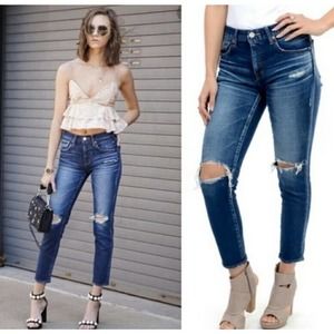Moussy Vintage Sz 25 Isko Comfort Ivey Distressed Knee Rips Denim Jeans (g